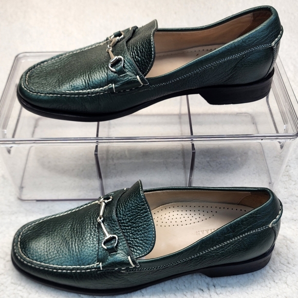 Cole Haan Shoes - Cole Haan Women's Green Leather Loafers with Silver Buckle Size 8.5B